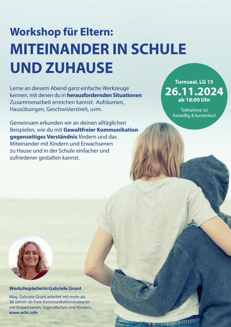 Mehr über den Artikel erfahren Einladung zum Workshop für Eltern: „Miteinander in Schule und Zuhause“